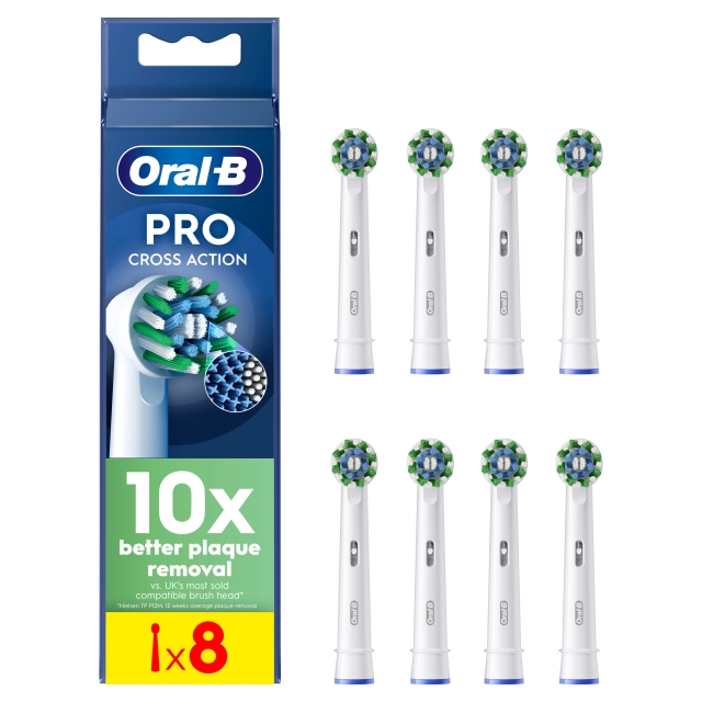 Oral B Pro Cross Action Tandbørstehoveder - Hvid - 8 stk