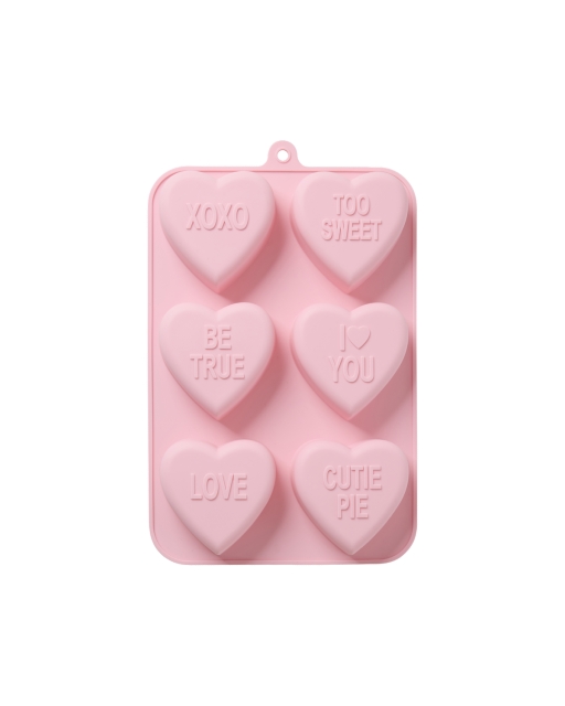 RICE Bageform i silikone med 6 hjerter - sart rosa