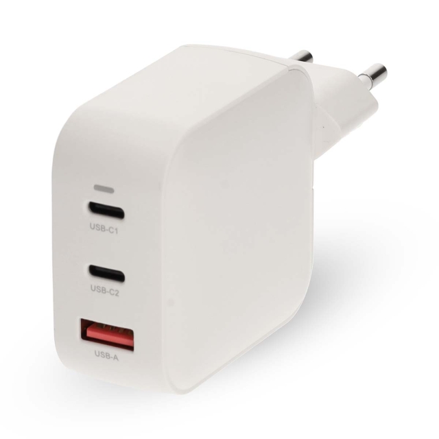 Nedis Vægoplader | 100 W | GaN | PD3.0 | Hurtigopladningsfunktion | 2.5 / 3.0 / 5.0 A | Antal output: 3 | USB-A / 2x USB-C™ | Automatisk Valgt Spænding | Hvid
