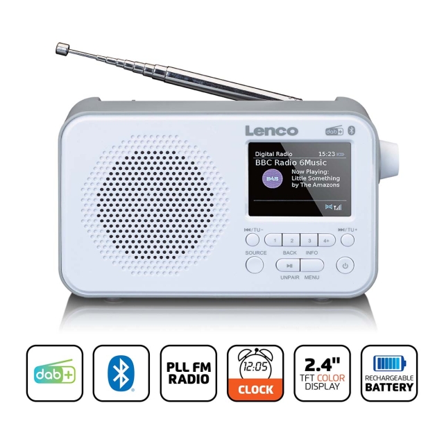 Lenco Bærbar DAB+ FM-radio med Bluetooth® 2,4" TFT-skærm Hvid