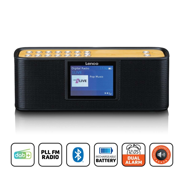 Lenco DAB/FM med 2,4" farvedisplay Bluetooth® genopladeligt batteri Sort