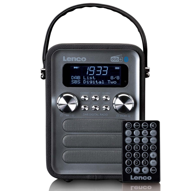 Lenco Bærbar DAB+ FM-radio med Bluetooth® og AUX-indgang, genopladeligt batteri Sort