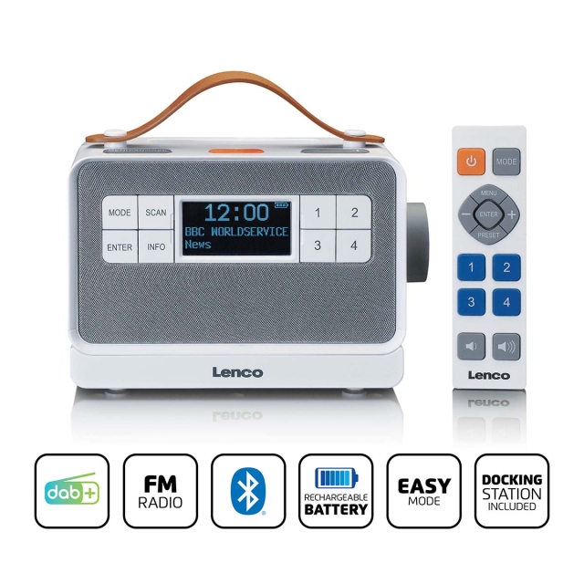 Lenco Bærbar FM/DAB+-radio med store knapper og "Easy Mode"-funktion Hvid