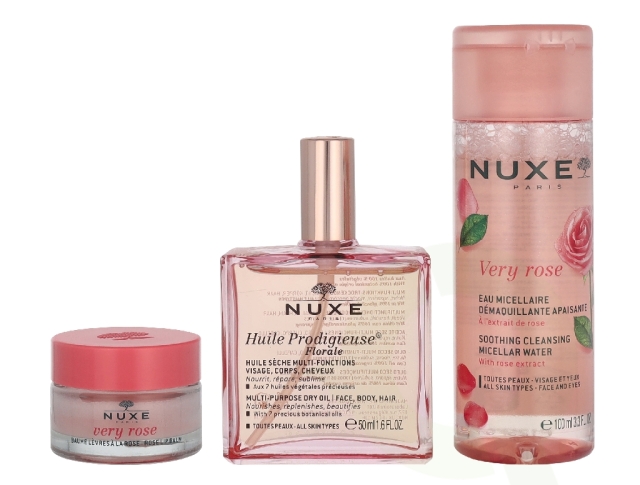 Nuxe Pink Fever Giftset 165 ml Huile Prodigieuse Florale 50ml/Micellar Water 100ml/Lip Balm 15g