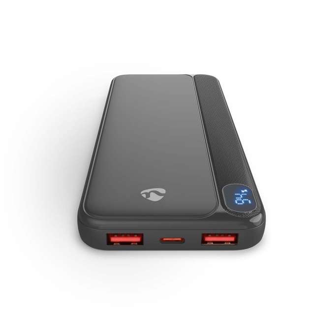 Nedis Powerbank | 10000 mAh | 1.5 / 1.67 / 2.0 / 2.22 / 3.0 A | Antal output: 3 | Output tilslutning: 1x USB-C™ / 2x USB-A | Input forbindels: 1x USB-C™ | PD3.0 20W | Lithium-polymer | Display