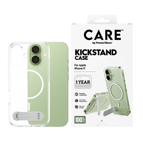 PanzerGlass CARE Feature Case, gennemsigtig med støttefod og MagSafe – iPhone 17