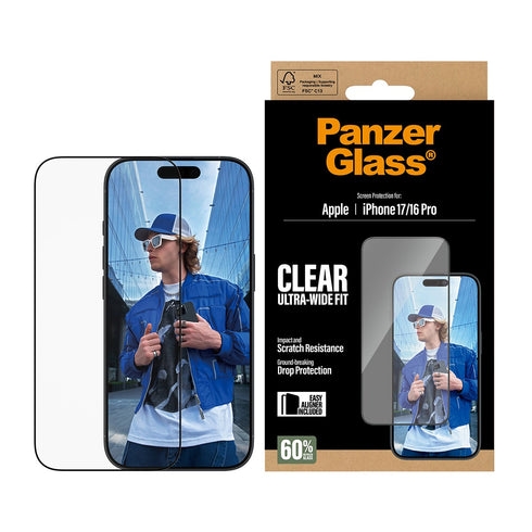 PanzerGlass Skærmbeskytter – iPhone 17 – iPhone 16 Pro – Ultra-Wide Fit med EasyAligner