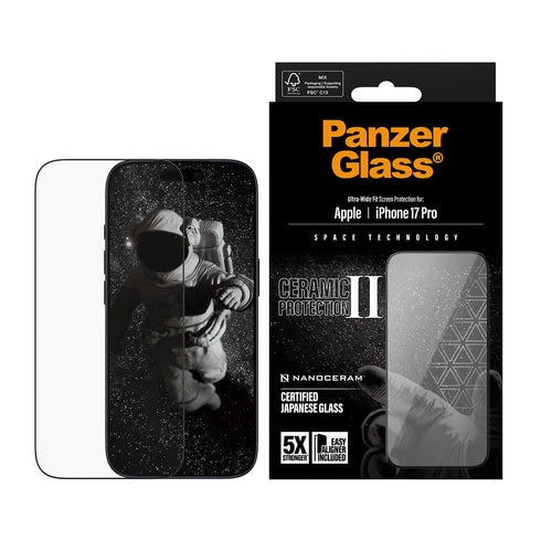 PanzerGlass – Ceramic II skærmbeskytter – iPhone 17 Pro – UWF med EasyAligner