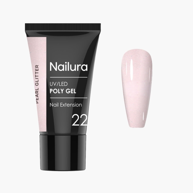 Nailura Poly Gel 22 – Pearl Glitter – Lys, perlemorsfarvet nude – 30 ml