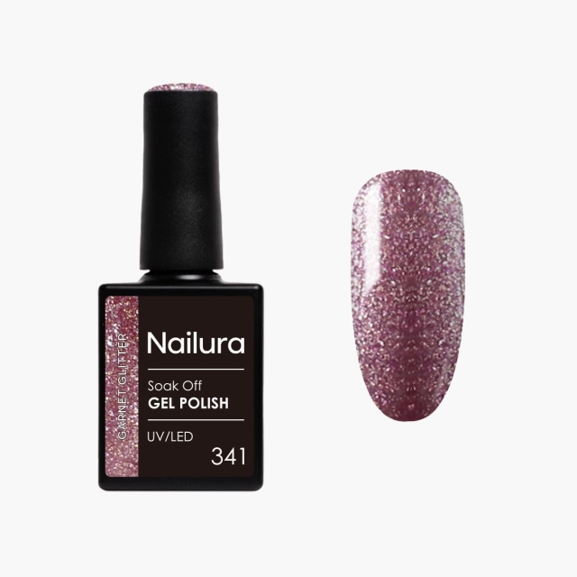 Nailura Gel Polish 341 Garnet Glitter – Dyb, støvet rosa-lilla med bærfarvede nuancer – 10 ml