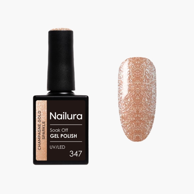 Nailura Gel Polish 347 – Champagne Gold Sparkle – 10 ml