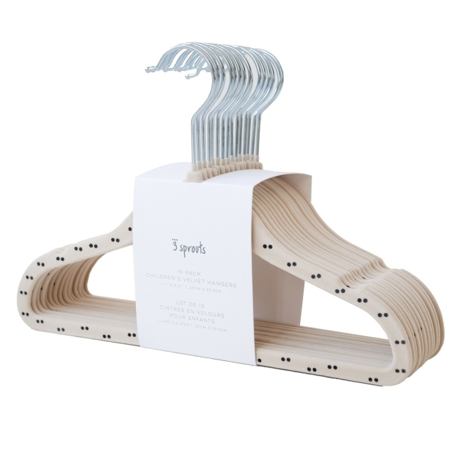 3 Sprouts Velourbøjler (15 stk.) – Double Dot beige – 20,5 x 29 cm