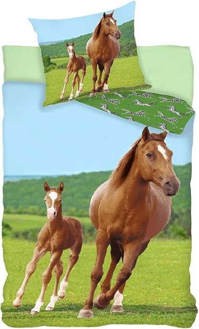 BrandMac Sengetøj – voksenstørrelse 140 x 200 cm – Hest med føl (1000513)
