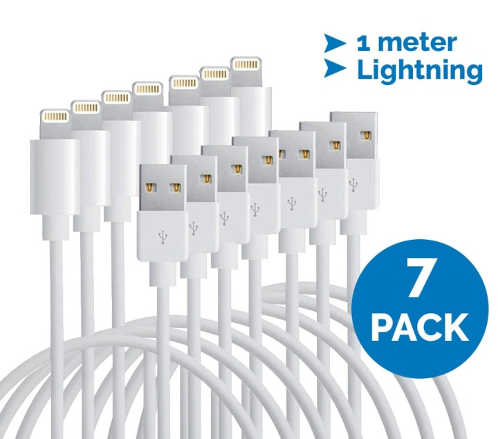 Lightning-kabel till iPhone & iPad, 1 meter, vit, 7-pack i gruppen SMARTPHONES & TABLETS / Opladere og kabler / Kabler / Kabler Lightning hos TP E-commerce Nordic AB (38-11275PKT)