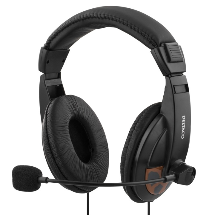 DELTACO headset, lukket, volumenkontrol på kablet, 2x3,5mm, 2m kabel, i gruppen COMPUTERTILBEHØR / Computer Tilbehør / Headset hos TP E-commerce Nordic AB (38-1258)