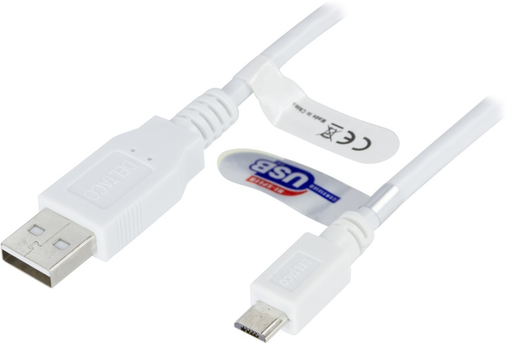 DELTACO USB 2.0 kabel Type A han - Type Micro B han, 3m, hvid i gruppen SMARTPHONES & TABLETS / Opladere og kabler / Kabler / Kabler microUSB hos TP E-commerce Nordic AB (38-14066)