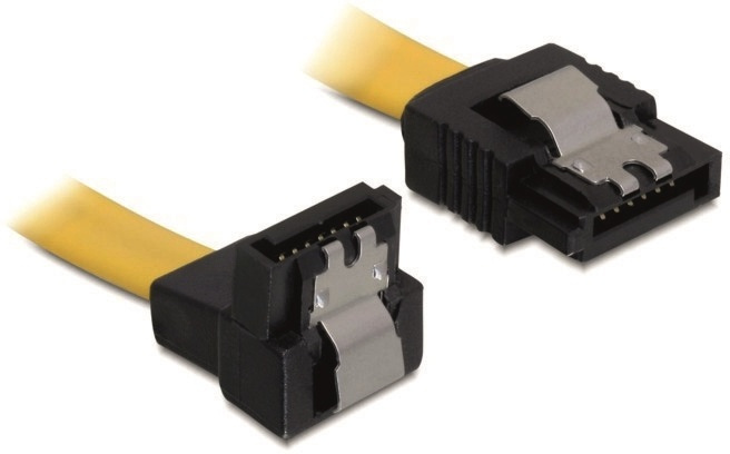 DeLOCK SATA-kabel, 6Gb/s, låseclip, vinklet(nedad)-ret, 0,5m, gul i gruppen COMPUTERTILBEHØR / Kabler og adaptere / Interne / SATA hos TP E-commerce Nordic AB (38-16187)