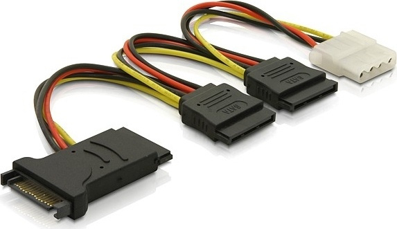 DELTACO Y-strømadapter til 15-pin SATA-strøm & Molex 4-pin strøm, 3 i gruppen COMPUTERTILBEHØR / Kabler og adaptere / Interne / Strømkabler og adaptere hos TP E-commerce Nordic AB (38-16272)