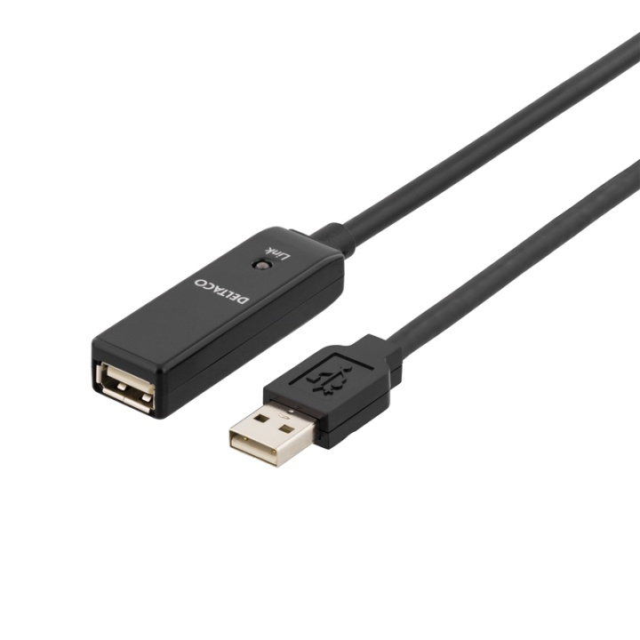 DELTACO PRIME USB 2.0 forlængerkabel, <b>aktiv</b>, Typ A han - Typ i gruppen COMPUTERTILBEHØR / Kabler og adaptere / USB / USB-A / Kabler hos TP E-commerce Nordic AB (38-1629)