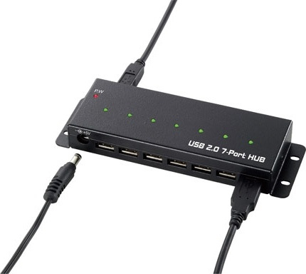 USB 2.0 hub, 7xType A hun, strømadapter, metalbøjle, sort i gruppen COMPUTERTILBEHØR / Computer Tilbehør / USB-hubs hos TP E-commerce Nordic AB (38-16638)