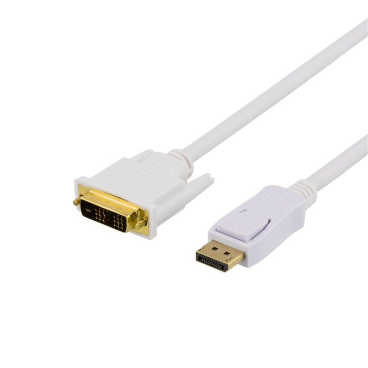 DELTACO, DisplayPort til DVI monitorkabel, 20-pin han-han, 2m, hvid i gruppen COMPUTERTILBEHØR / Kabler og adaptere / DisplayPort / Kabler hos TP E-commerce Nordic AB (38-16741)