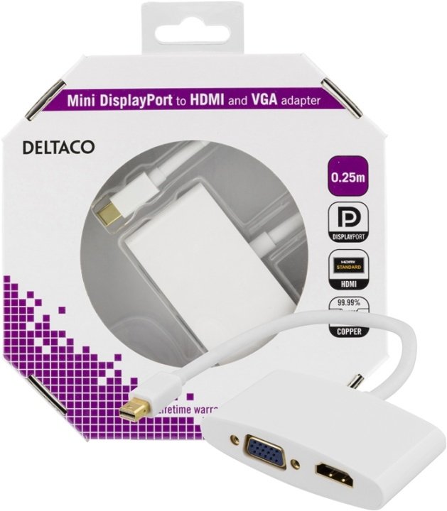 DELTACO mini DisplayPort til HDMI og VGA-adapter, 20-pin han - 19-pin i gruppen HJEMMEELEKTRONIK / Kabler og adaptere / HDMI / Adaptere hos TP E-commerce Nordic AB (38-16843)