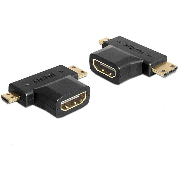 DeLOCK HDMI adapter, 19-pin hun til Mini-HDMI/Micro-HDMI, sort i gruppen HJEMMEELEKTRONIK / Kabler og adaptere / HDMI / Adaptere hos TP E-commerce Nordic AB (38-17346)