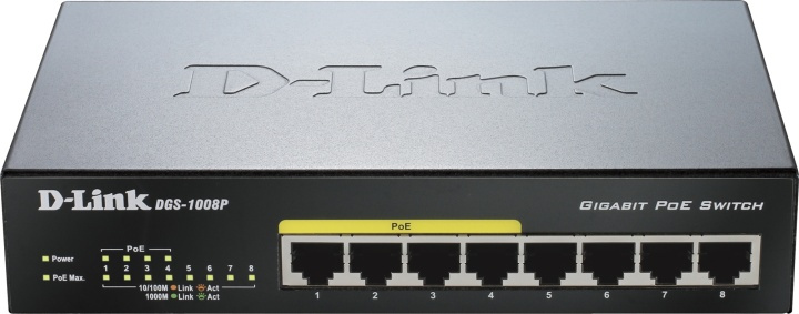 D-Link DGS 1008P Switch 8-porte Gigabit PoE i gruppen COMPUTERTILBEHØR / Netværk / Switches hos TP E-commerce Nordic AB (38-18449)
