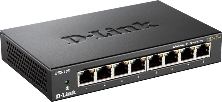 D-Link Gigabit Ethernet Switch, 8x10/100/1000Mbps, metalkabinet, sort i gruppen COMPUTERTILBEHØR / Netværk / Switches / 10/100/1000Mbps hos TP E-commerce Nordic AB (38-18450)