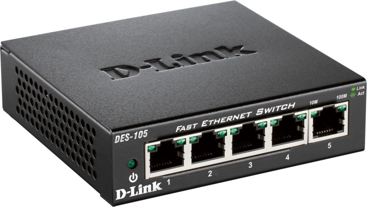 D-Link Ethernet Switch, 5x10/100Mbps, metalkabinet, sort i gruppen COMPUTERTILBEHØR / Netværk / Switches hos TP E-commerce Nordic AB (38-18480)