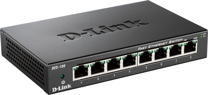 D-Link Ethernet Switch, 8x10/100Mbps, metalkabinet, sort i gruppen COMPUTERTILBEHØR / Netværk / Switches / 10/100Mbps hos TP E-commerce Nordic AB (38-18483)