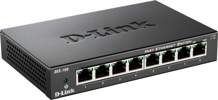 D-Link Ethernet Switch, 8x10/100Mbps, metalkabinet, sort i gruppen COMPUTERTILBEHØR / Netværk / Switches hos TP E-commerce Nordic AB (38-18483)