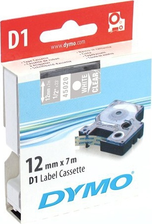 DYMO D1, markeringstape, 12 mm, hvid tekst på klar tape, 7 m i gruppen COMPUTERTILBEHØR / Printere og tilbehør / Printere / Labelmaskiner og tilbehør / Tape hos TP E-commerce Nordic AB (38-18549)