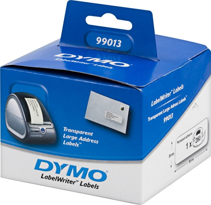DYMO LabelWriter transparente adresse etiketter, 89x36 mm, 1-pack(260 i gruppen COMPUTERTILBEHØR / Printere og tilbehør / Printere / Labelmaskiner og tilbehør / Etiketter hos TP E-commerce Nordic AB (38-18594)