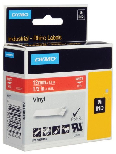 DYMO Rhino Professional, mærkbar permanent vinyltape, 12mm, hvid teks i gruppen COMPUTERTILBEHØR / Printere og tilbehør / Printere / Labelmaskiner og tilbehør / Tape hos TP E-commerce Nordic AB (38-18618)