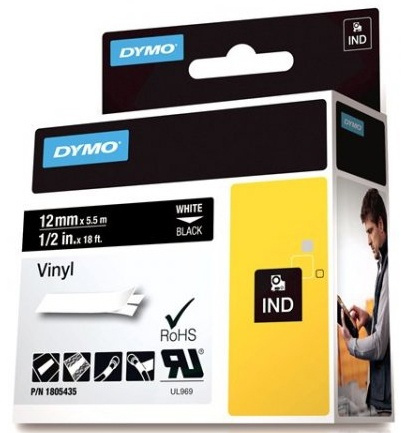 DYMO Rhino Professional, mærkbar permanent vinyltape, 12mm, hvid teks i gruppen COMPUTERTILBEHØR / Printere og tilbehør / Printere / Labelmaskiner og tilbehør / Tape hos TP E-commerce Nordic AB (38-18619)