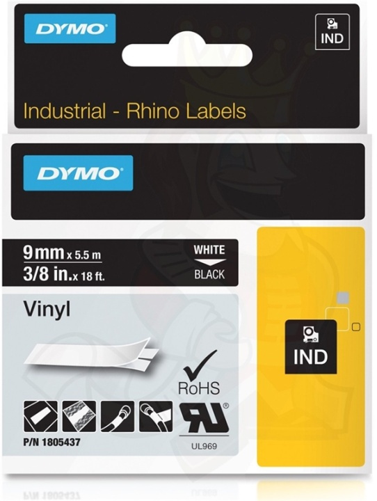 DYMO Rhino Professional, mærkbar permanent vinyltape, 9 mm,hvid tekst i gruppen COMPUTERTILBEHØR / Printere og tilbehør / Printere / Labelmaskiner og tilbehør / Tape hos TP E-commerce Nordic AB (38-18643)