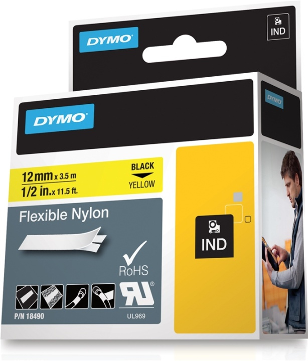 DYMO Rhino Professional, mærkbar fleksibel nylontape, 12 mm, sort tek i gruppen COMPUTERTILBEHØR / Printere og tilbehør / Printere / Labelmaskiner og tilbehør / Tape hos TP E-commerce Nordic AB (38-18652)