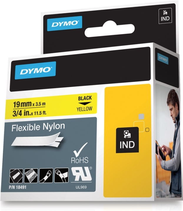 DYMO Rhino Professional, mærkbar fleksibel nylontape, 19 mm, sort tek i gruppen COMPUTERTILBEHØR / Printere og tilbehør / Printere / Labelmaskiner og tilbehør / Tape hos TP E-commerce Nordic AB (38-18654)