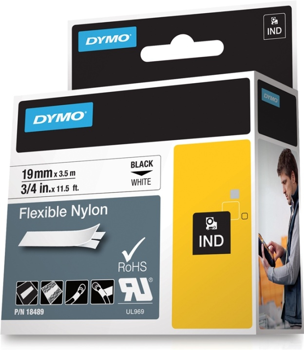 DYMO Rhino Professional, mærkbar fleksibel nylontape, 19 mm, sort tek i gruppen COMPUTERTILBEHØR / Printere og tilbehør / Printere / Labelmaskiner og tilbehør / Tape hos TP E-commerce Nordic AB (38-18655)