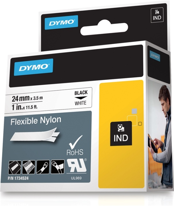 DYMO Rhino Professional, mærkbar fleksibel nylontape, 24 mm, sort tek i gruppen COMPUTERTILBEHØR / Printere og tilbehør / Printere / Labelmaskiner og tilbehør / Tape hos TP E-commerce Nordic AB (38-18657)