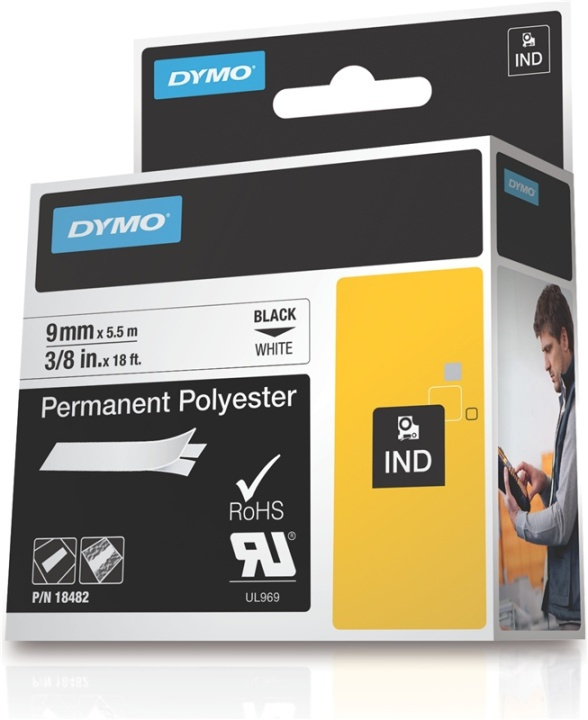 DYMO RhinoPRO tape permanent polyester hvid 9mm i gruppen COMPUTERTILBEHØR / Printere og tilbehør / Printere / Labelmaskiner og tilbehør / Tape hos TP E-commerce Nordic AB (38-18661)