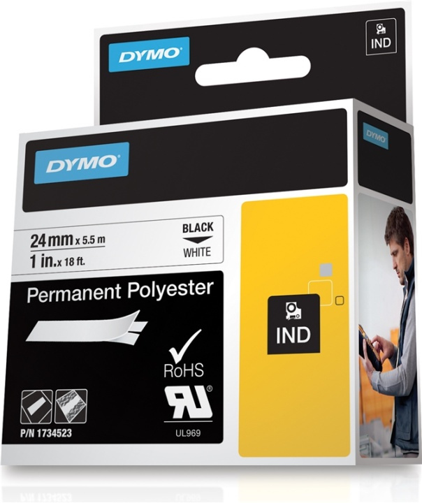 DYMO Rhino Professional, mærkbar permanent polyestertape, 24 mm, sort i gruppen COMPUTERTILBEHØR / Printere og tilbehør / Printere / Labelmaskiner og tilbehør / Tape hos TP E-commerce Nordic AB (38-18663)