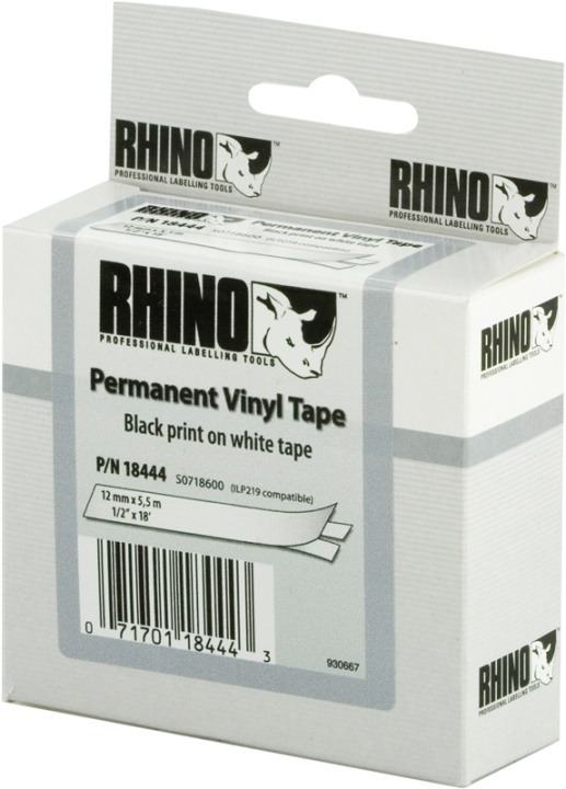 DYMO RhinoPRO, permanent markeringsvinyltape, 12 mm, sort tekst på hv i gruppen COMPUTERTILBEHØR / Printere og tilbehør / Printere / Labelmaskiner og tilbehør / Tape hos TP E-commerce Nordic AB (38-18668)