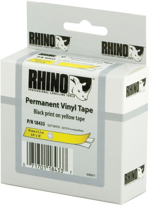 DYMO RhinoPRO, permanent markeringsvinyltape, 19 mm, sort tekst på gu i gruppen COMPUTERTILBEHØR / Printere og tilbehør / Printere / Labelmaskiner og tilbehør / Tape hos TP E-commerce Nordic AB (38-18669)