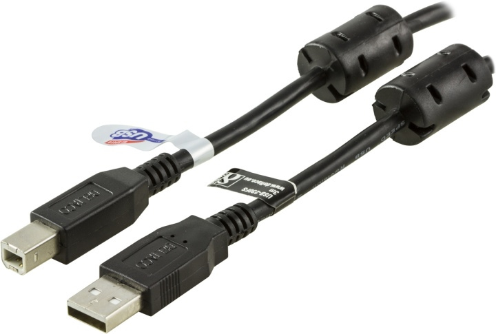 DELTACO USB 2.0 kabel Type A han - Type B han, ferrikerner, 3m, sort i gruppen COMPUTERTILBEHØR / Kabler og adaptere / USB / USB-A / Kabler hos TP E-commerce Nordic AB (38-19091)