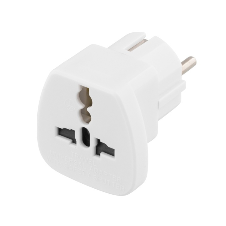 DELTACO rejseadapter,UK/US/Italien/Schweiz - EU, 250V/16A, jordet, hvi i gruppen HJEM, HUS & HAVE / Elektricitet & Belysning / Rejseadaptere hos TP E-commerce Nordic AB (38-19446)