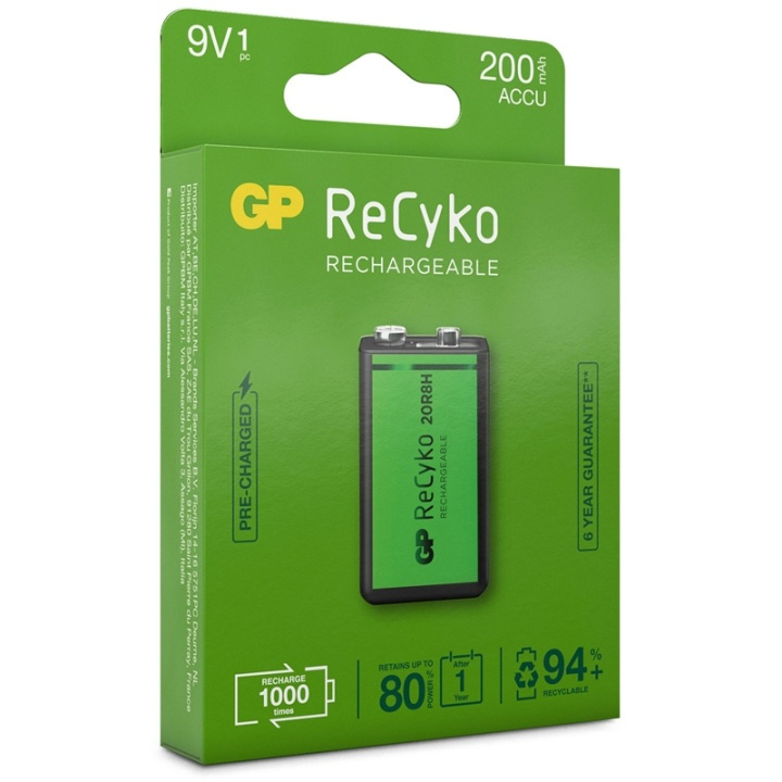 GP ReCyko Laddningsbart 9V-batter i gruppen HJEMMEELEKTRONIK / Batterier og opladere / Batterier / Andet hos TP E-commerce Nordic AB (38-20705)