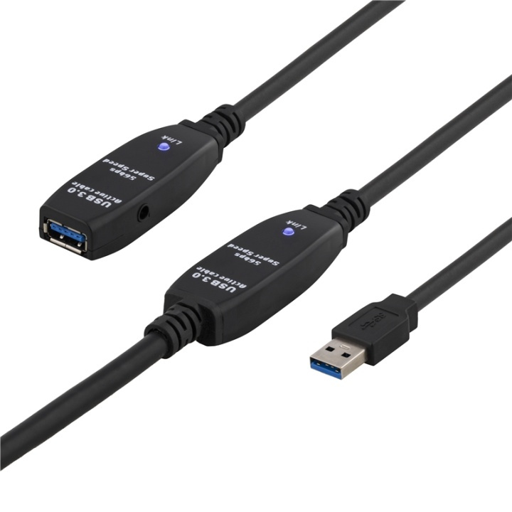 DELTACO PRIME aktiv USB 3.0-forlængerkabel, Type A han-hun,15m,sort i gruppen COMPUTERTILBEHØR / Kabler og adaptere / USB / USB-A / Kabler hos TP E-commerce Nordic AB (38-23089)