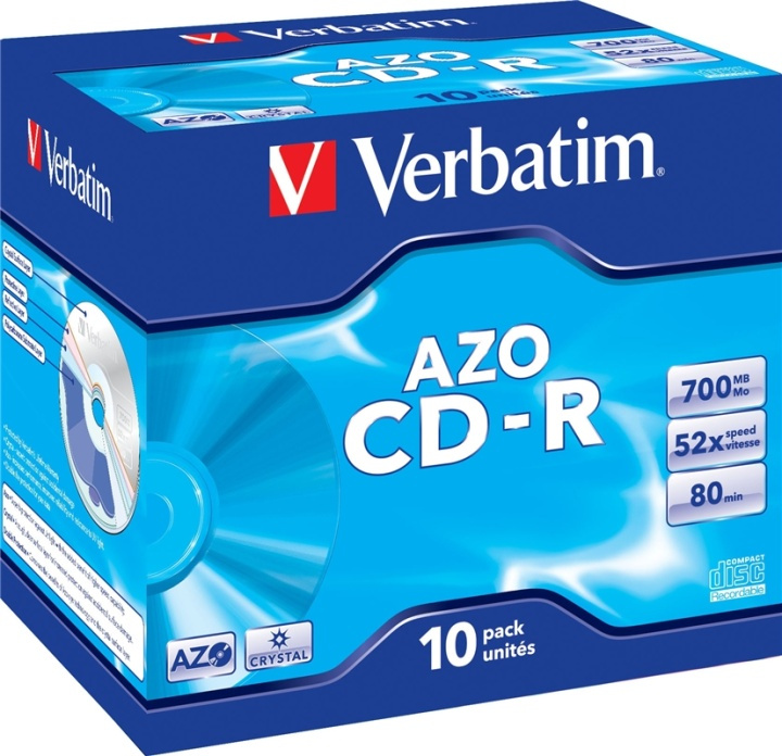Verbatim CD-R, 52x, 700 MB/80 min, 10-pack jewel case, AZO, Crystal i gruppen HJEMMEELEKTRONIK / Lagringsmedier / CD / DVD / BD-diske / CD-R hos TP E-commerce Nordic AB (38-23622)